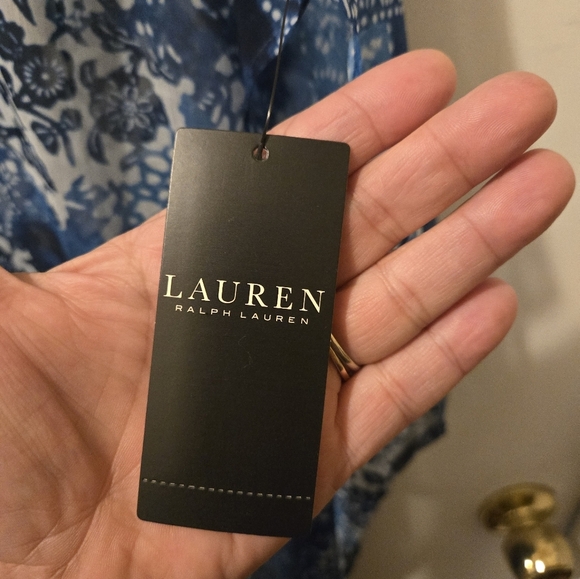 Lauren Ralph Lauren Blue and White Midi Caftan with flutter sleeves - Picture 8 of 11